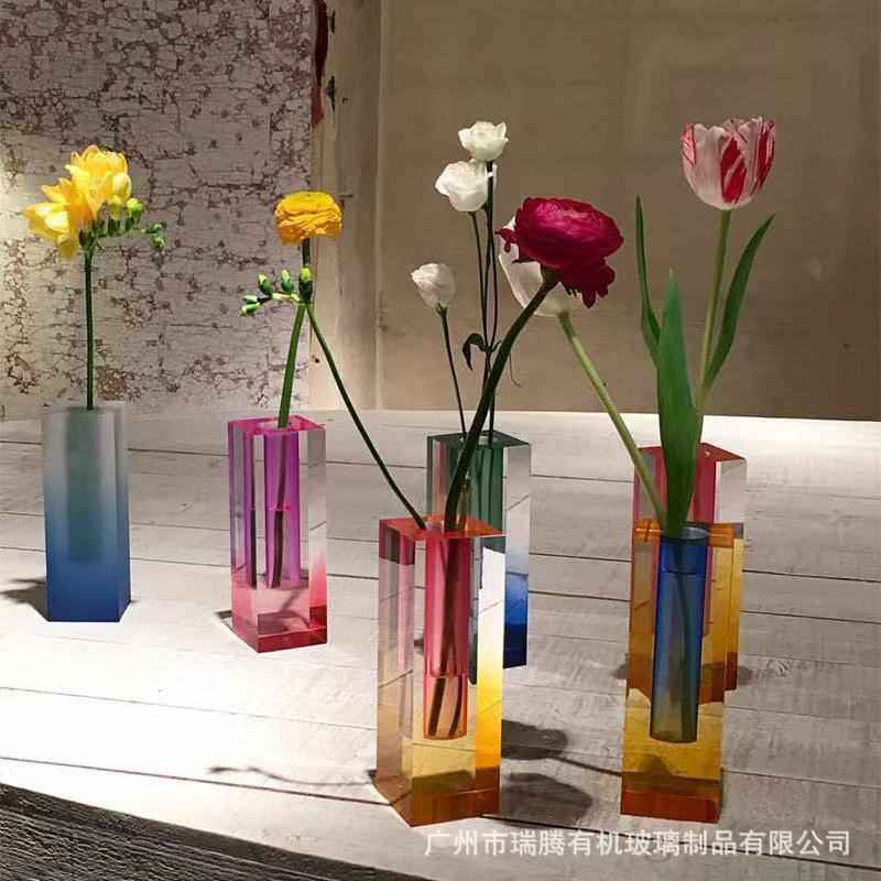 新款亚克力轻奢水晶花瓶摆件客厅插花仿真花现代简约欧式餐桌装饰
