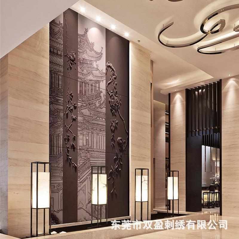 简约割花割雕皮雕精雕床头客厅刺绣无缝墙布护墙板装饰画壁布玄关