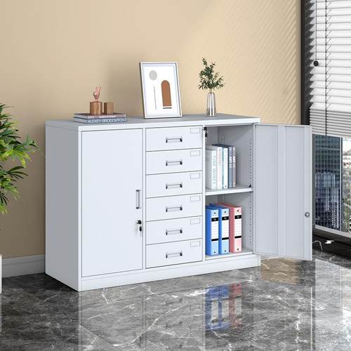 中六矮柜铁皮偏五斗文文件柜办公收室柜资料档案柜带锁抽屉宽储物