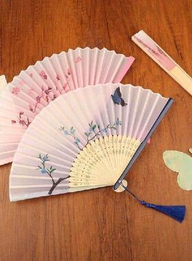 Vintage Silk Folding Fan Chinese Japanese Art Crafts Gift
