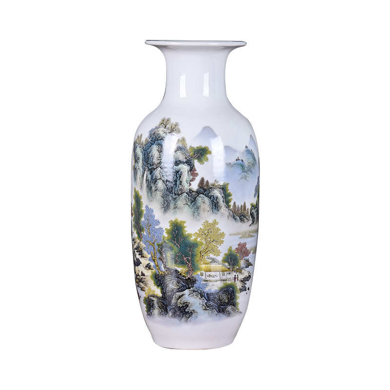 花瓶 插花景德镇家居批发粉彩摆件 批发装饰冬瓜陶瓷时尚山水花瓶