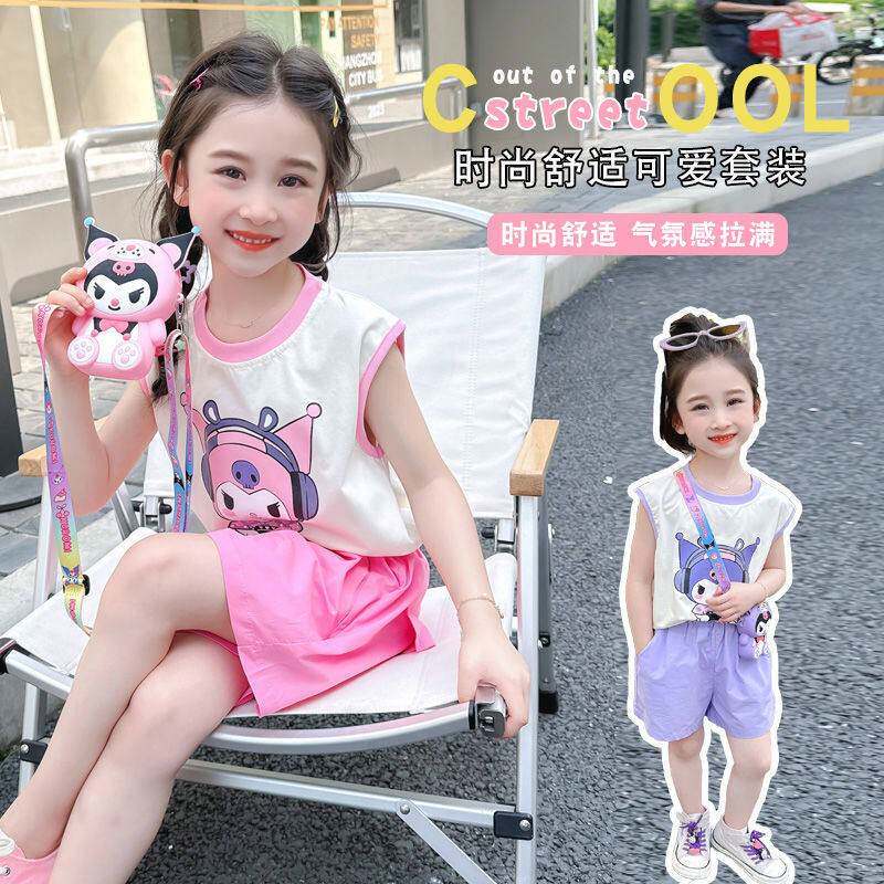 女童韩版休闲套装中小童洋气卡通印花上衣运动短裤夏装两件套