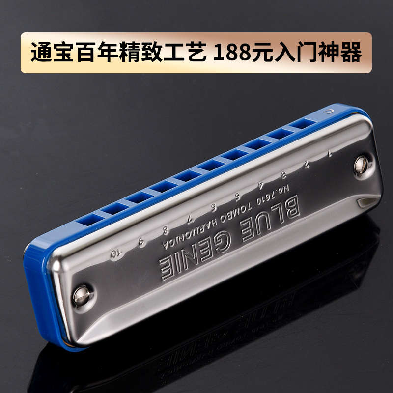 TOMBO通宝7610成人儿童初学者入门爱尔兰paddy调音十孔布鲁斯口琴
