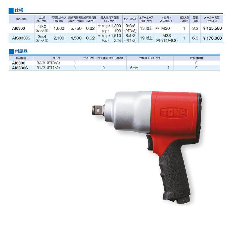 日本前田TONE扭矩1600N机械装备气动扳手:AI6300