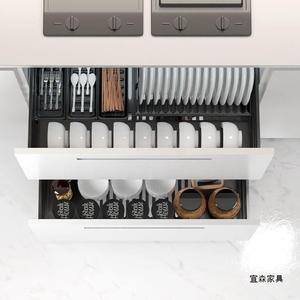 厨房碗碟篮纳米XIU黑430拉拉不锈钢阻尼缓冲橱柜篮抽屉式碗架双层