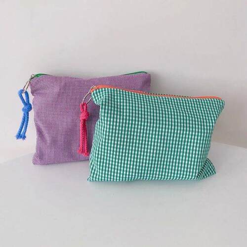 Women Girls Plaid Makeup Bag Cotton And Linen Cosmetic Bag W