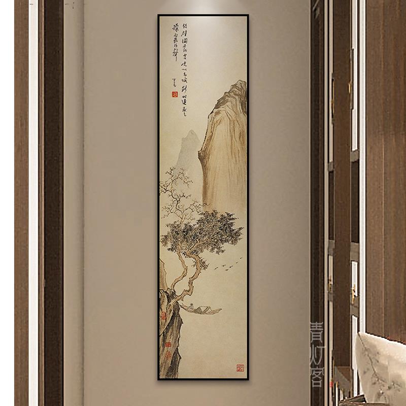 网红新中式挂画 画竖版长条画 画客厅国画 画玄关装饰画 画过道书