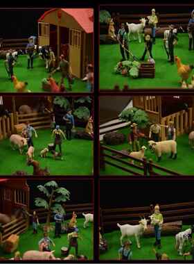 高档微观世小界小摆件场景模型仿人真农场民物迷你人工人人偶农微