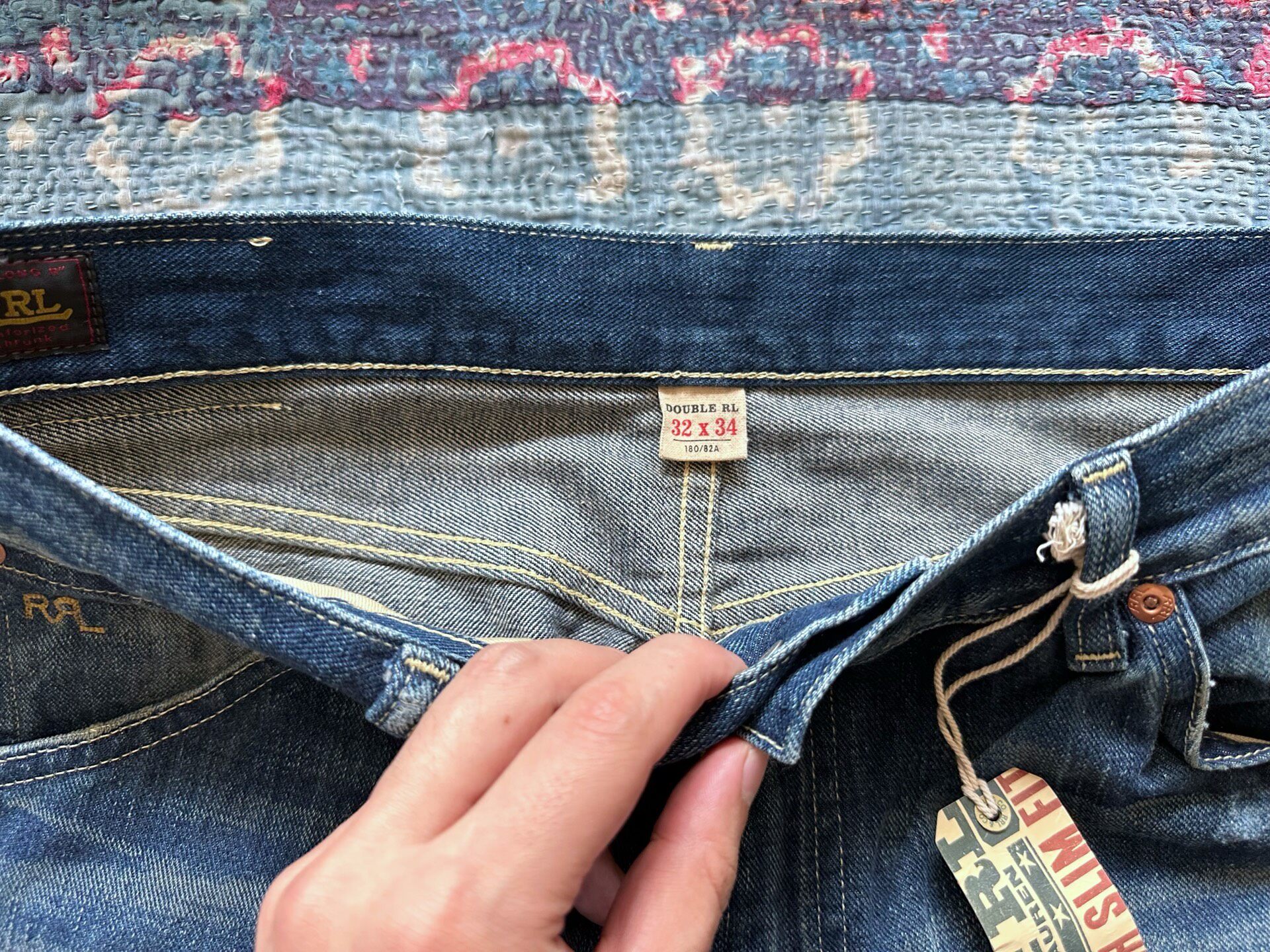 RRL Distressed Washed Straight Jeans — detail