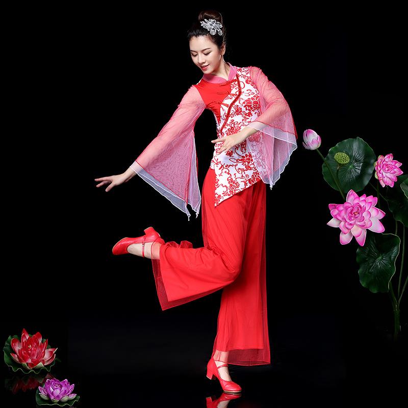 新款新款杨丽萍广场舞服装套装女春夏网纱袖裙子裤青花瓷民族风表