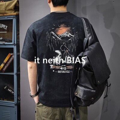 it neith BIAS高端脏脏风重磅纯棉休闲短袖t恤男夏季新款宽松半袖