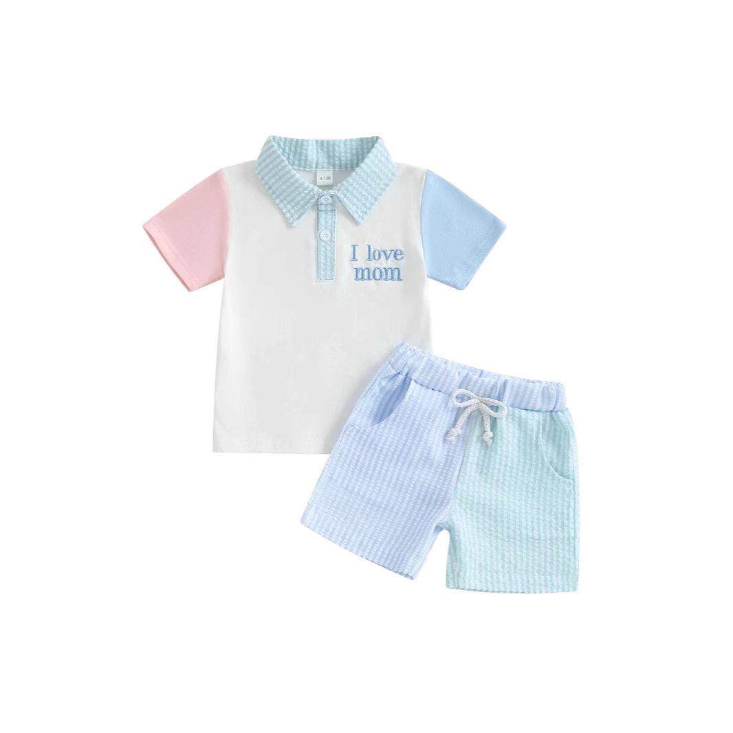 Multi Stripe Seersucker Polo Short Set - Pastel 2Pc Outfit