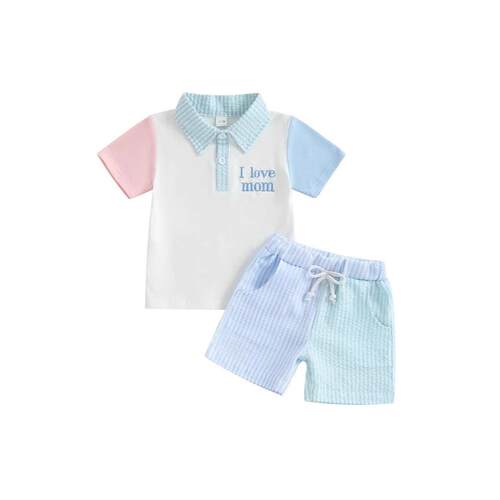 Multi Stripe Seersucker Polo Short Set - Pastel 2Pc Outfit