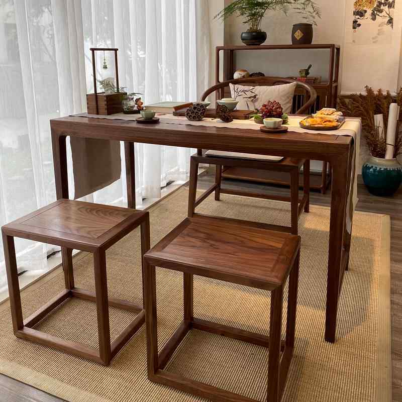 高档茶方卯新中式桌椅组意合家用实木简约泡茶台茶室小户茶型禅一