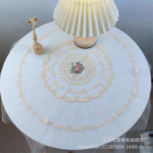欧式复古刺绣餐垫餐巾防尘盖巾床头柜茶几ins装饰小清新 圆形桌旗