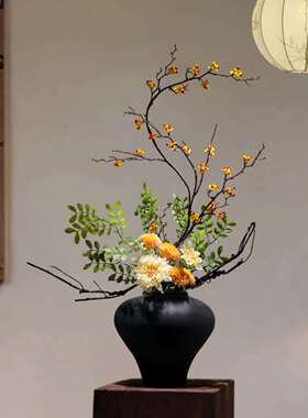新中式陶瓷宋瓶摆件禅意韵花高级感插花民酒宿店玄RQM关家居装饰