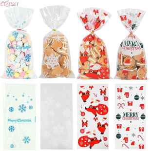 50Pcs Christmas Gift Bag Transparent Plastic Bags For Xmas H
