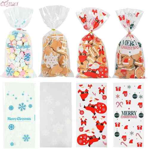 50Pcs Christmas Gift Bag Transparent Plastic Bags For Xmas H