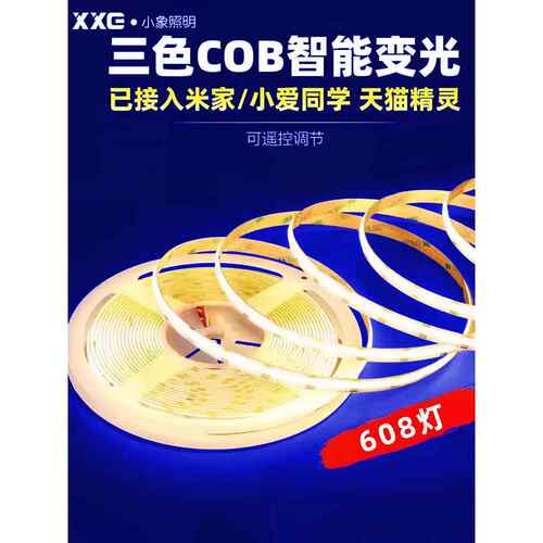 两线超亮COB自粘24V全光谱灯带三色LED软灯条线形灯背胶超薄铝槽