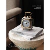 契阔家居桌面玄关艺术摆件装 饰座钟客厅卧室进口手工黄铜古董方钟