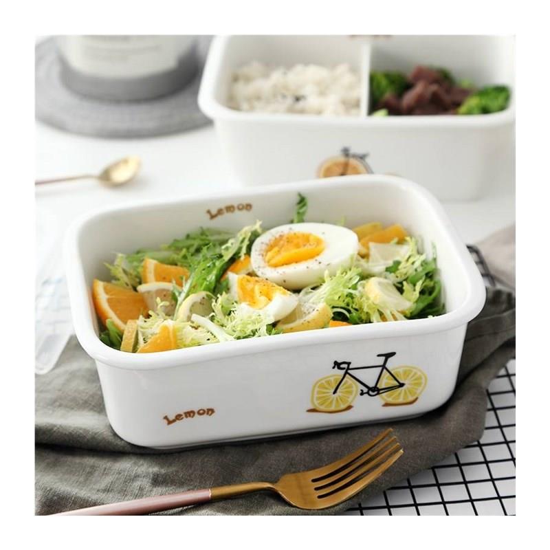 单格陶瓷饭盒水果盒带盖保鲜盒微波炉加热长方形密封碗上班