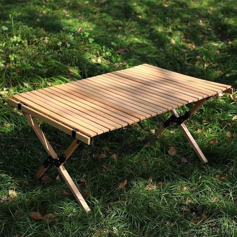 户外蛋卷桌实木可折叠桌椅露营桌野餐桌便携式露营旅行休闲野餐桌