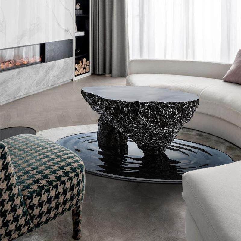 创意简约仿真石头玻璃钢雕塑茶几客厅会议室大堂装饰异形茶几桌子