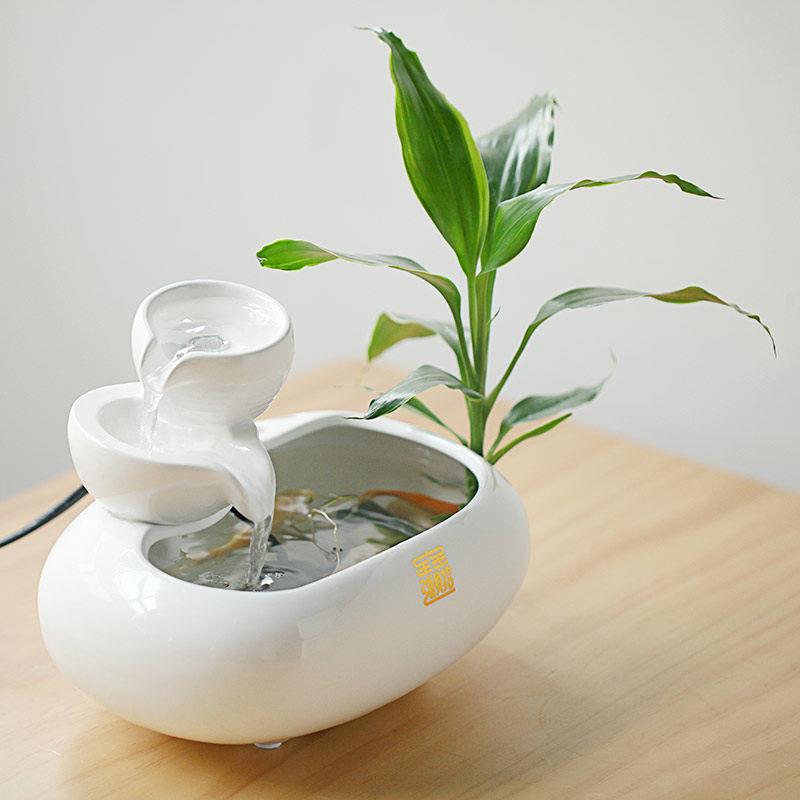陶瓷创意循环流水办公室桌面装饰品茶几喷泉鱼缸玄关摆件开 业礼