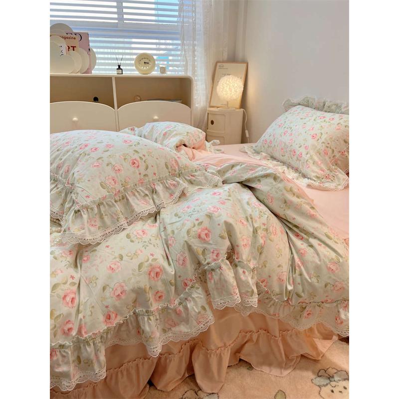 件套荷叶花边5m1.1公主碎花26x8风亲8m裙被套床蕾丝肤边.四床