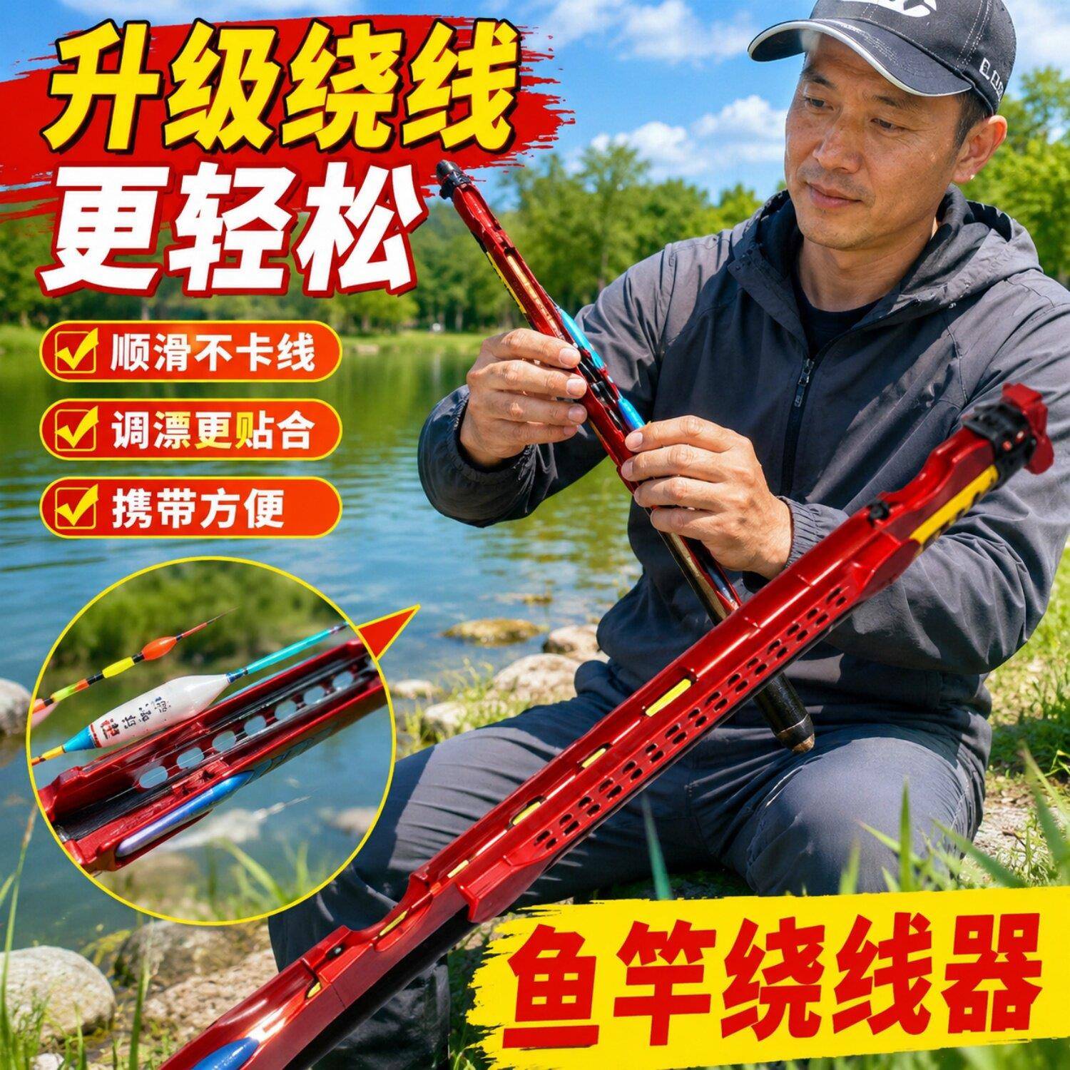鱼竿绕线器第六代快速收线器通用款一体神器钓鱼用前堵卡漂三合一