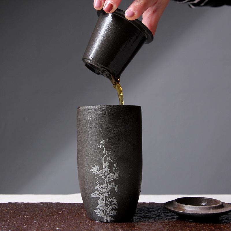粗陶茶具红茶泡个人泡茶杯陶瓷带盖过滤办公室单人泡茶杯可定