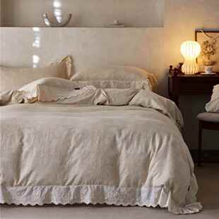 简约风原色棉麻四件套法式花边亲肤透气床上用品家纺如梦令