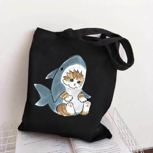 Canvas Tote Bag 猫咪家族单肩帆布包女帆布袋日系大学生上课包
