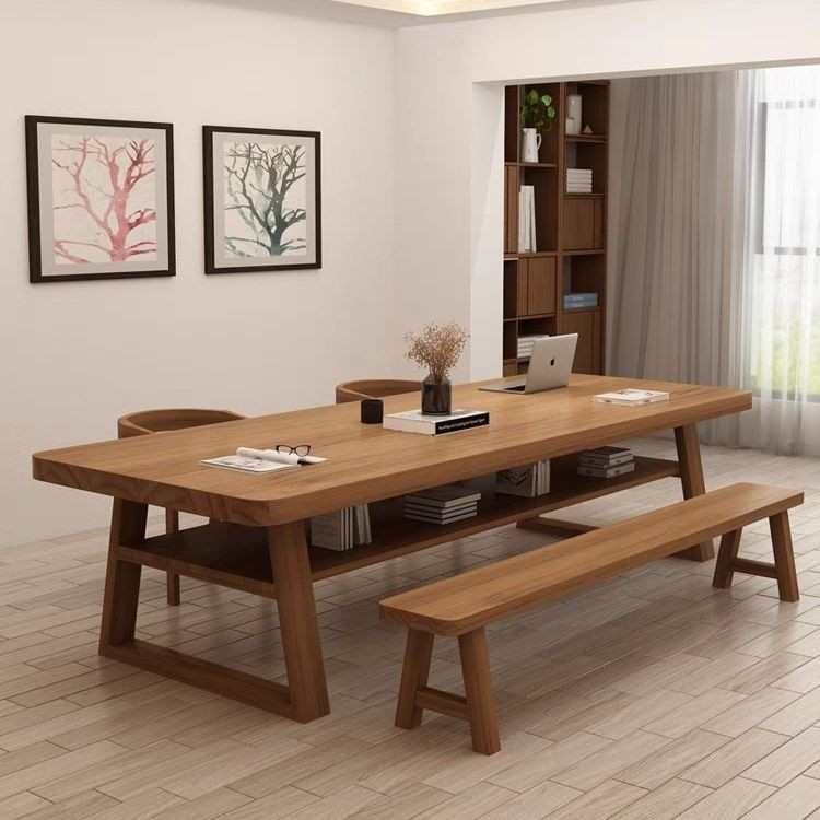 学生学习桌书双层实木大板桌子画桌书法桌客厅餐书桌一体家用饭桌