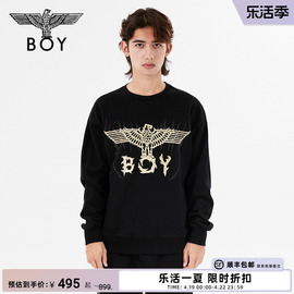 BOYLONDON秋冬男女同款长袖黑色暗纹印花朋克高街时尚卫衣N03007