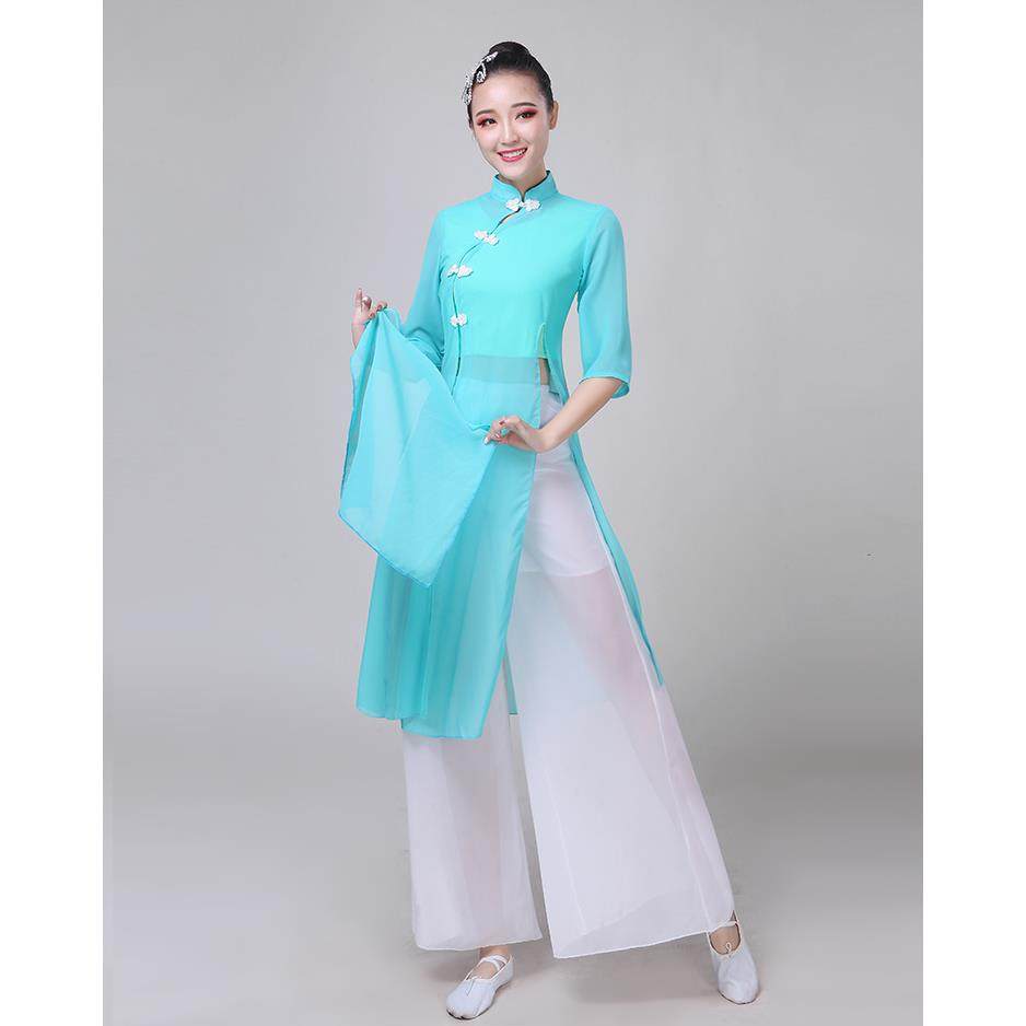 高档古练典表演体国出功广场古筝伞舞蹈形训练服装女清新淡雅中风