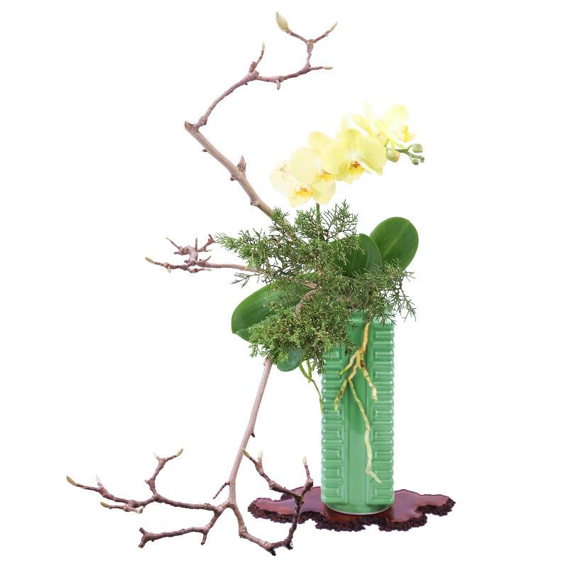 陶瓷花瓶日式花道插花小原流文人调琮瓶复古青瓷投入瓶桌面摆件