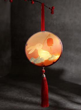 2025乙巳蛇年红色圆形灯笼儿童小孩手提杆月兔复古风宫廷宫灯花灯