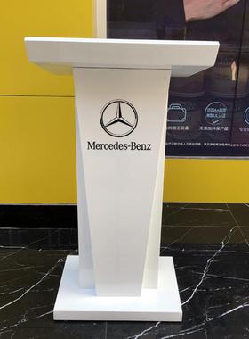 白色简易迎宾台接待主台不锈钢彩绘讲台桌演讲4S服务小讲台