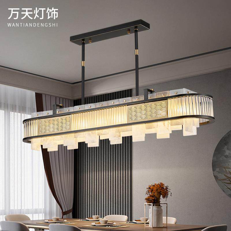 新中式云石吊灯大厅轻奢客厅灯全铜别墅圆形餐厅卧室灯复古风