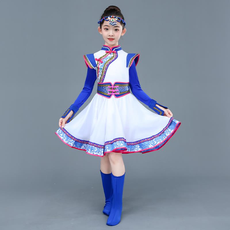 正品童蒙古服蒙装男童草原小骏马演出马蹄儿哒哒舞蹈表演服服古纱