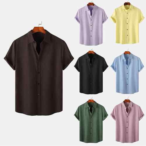 Men Plain Button Front Sleeve Shirt Casual Comfy Summer