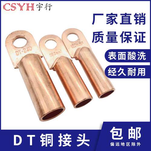 铜鼻子DT接线端子电工电线铜接头紫铜端子线鼻子10-400mm国标认证