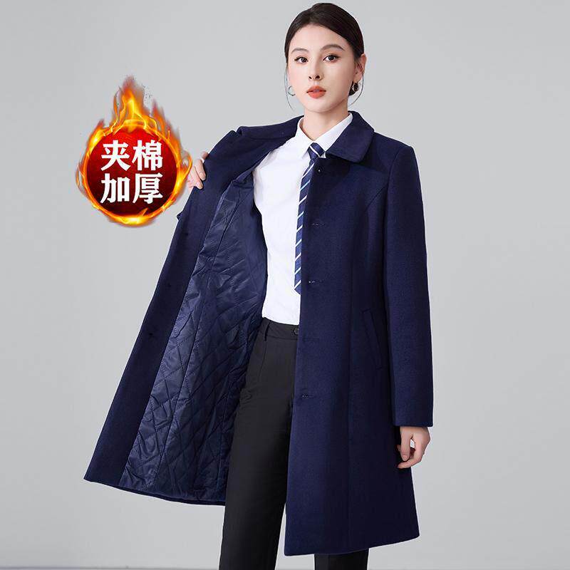 中长款毛呢外套男女夹棉加厚秋冬职业装售楼部酒店前台工作服大衣