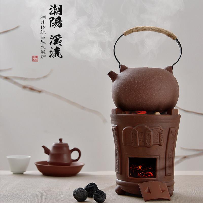 潮汕红泥炭炉改装电陶炉丝风炉室内电热炉两用功夫茶煮水薄胎砂铫