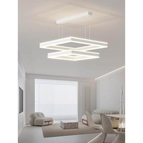 超厚铝材客厅方块吊灯简约现代网红北欧白色轻奢大气超亮大厅主灯