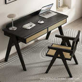 法式 复古实木书桌小户型书房卧室家用电脑办公桌学生写字桌椅组合