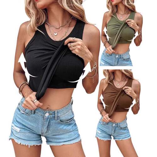 Women'S Solid Round Neck Tank Top Casual Chic Sleeveless Top