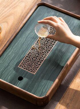 X1AW 实木小茶盘乌金石茶台中式简约家用储水式排水两用小型托盘