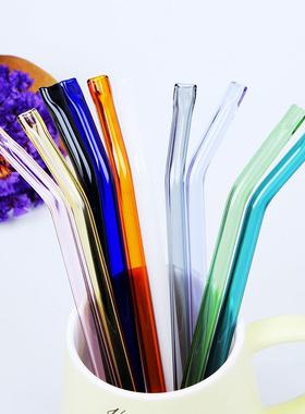弯款扁口玻璃吸管高硼硅玻璃彩色儿童吸管七夕情人节礼物